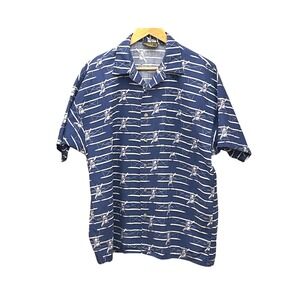 Vintage Monzini Collection Blue Biplane Print Button Down Shirt Mens Large USA